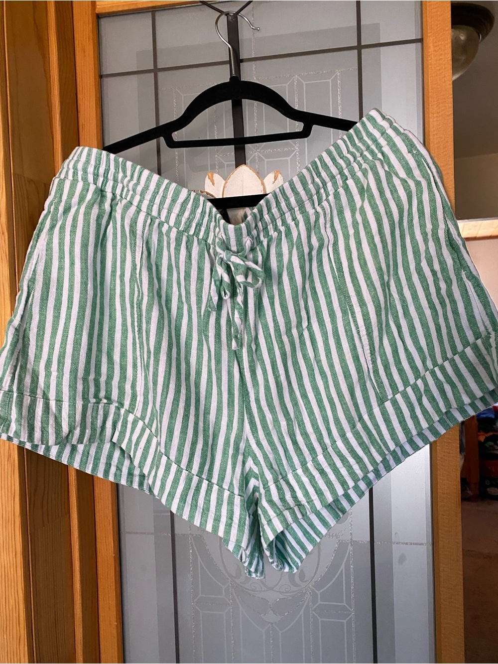 Universal Thread Green and White Striped High-Waist Lounge Shorts